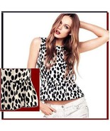 Soft Cotton Chiffon Spotted Black and White Leopard Tank Top with Back Z... - £35.32 GBP