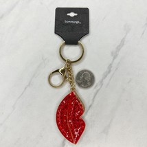 Gold Tone Red Rhinestone Lips Kiss Bag Charm Keychain Keyring - £5.41 GBP