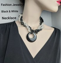 Fashion Jewelry Black And White Statement Necklace - $8.00