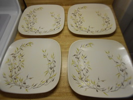 Vintage melmac square plates lot of 4 old plates with leaf design - $24.95