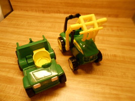 johne deere toys plastic lot of 2 pieces of equipment scoopy thing and dump truc - $10.40