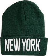 New York Adult Size Winter Knit Cuffed Beanie Hat (Dark Green/White) - $17.95