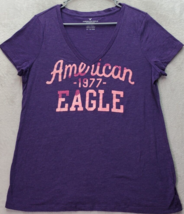 American Eagle Outfitter T Shirt Top Women&#39;s XL Purple Short Sleeve Logo V Neck - £9.70 GBP
