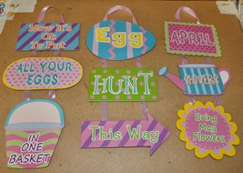 Easter Hanging Signs 3ea Paper Board 14&quot;x 7&quot; Mix Lot Egg Hunt April Show... - £10.14 GBP