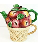 Peggy JoAckley Personal Teapot and Cup Set W/Handle Basket Of Apples 7.7... - $16.72 CAD