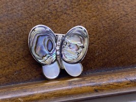 Vintage 925 Sterling Silver Butterfly Abalone Pin Pendant Brooch Rhinestone - £19.77 GBP