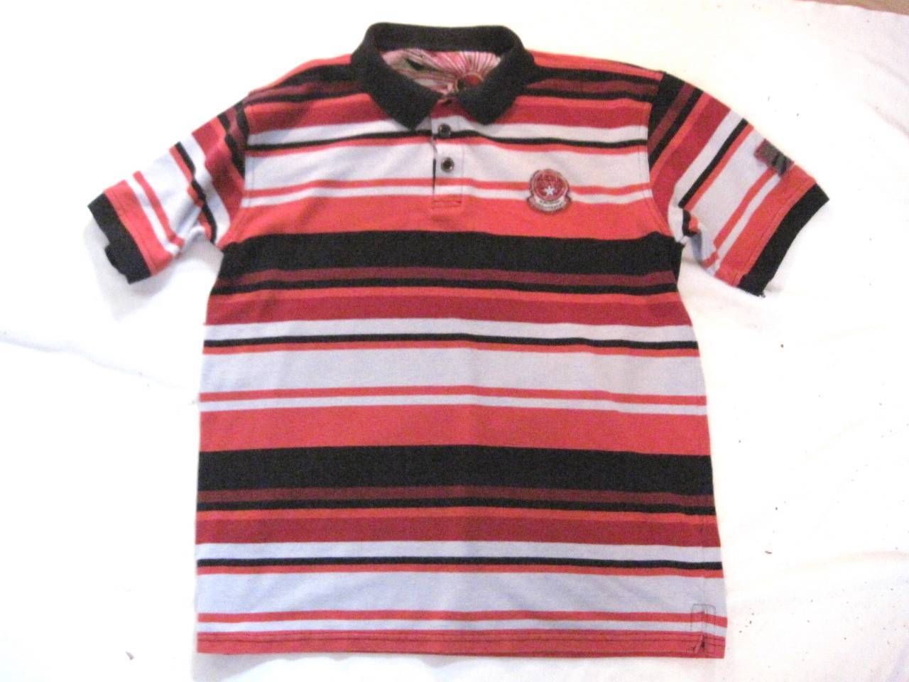 Boy Size L 12-14 Raider Jean Co Striped Polo Shirt Short Sleeve Cotton Knit - $8.52