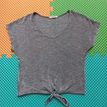 Caution To The Wind Womens Striped Black White Cropped Top Tie Front Siz... - $7.20