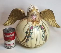 Gourd Art Hand Painted ANGEL Applied Wings Large Artist Signed 95 Primitive Folk - £47.33 GBP