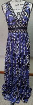 BCBGMAXAZRIA Maxi Dress Women&#39;s Size 8 Blue Geo Print Sequin Sleeveless Back Zip - £25.66 GBP