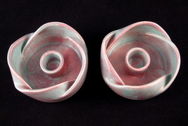 West Coast Pottery Candlestick Holder Pair #514 Ceramic Mauve Turquoise Signed - £20.03 GBP