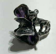 Native American Bulky Purple Stone Flower Shaped Ring Sterling Silver Size 6.5 - £119.70 GBP
