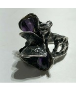 Native American Bulky Purple Stone Flower Shaped Ring Sterling Silver Si... - $148.49