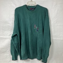 Vintage Isle Of Cotton All Over Golf Green Embroidered Knit Sweater Size XL - £31.18 GBP