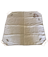 Vintage Rectangular Linen Embroidered Card Tablecloth 32&quot; x 33&quot;, Off White - $14.55 CAD
