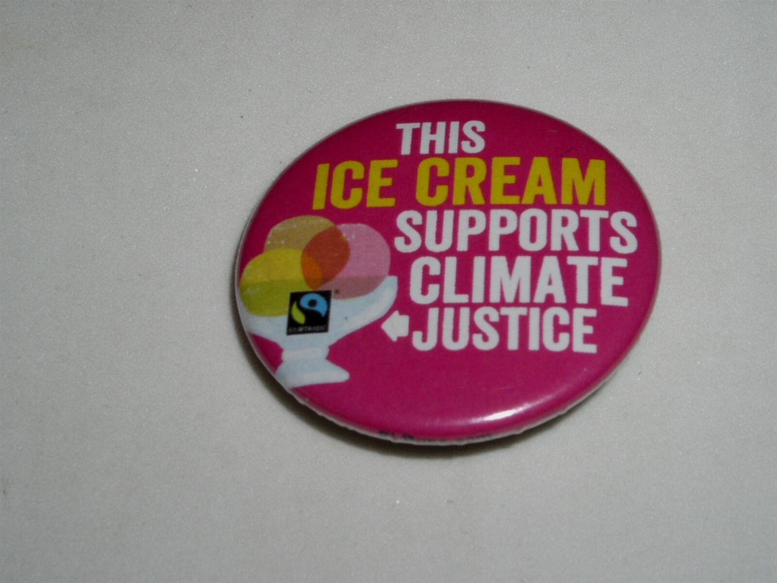 This Ice Cream Supports Climate Justice Pinback Button Fairtrade ELBusa ... - $12.99