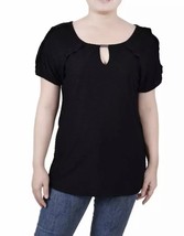 NY Collection Women&#39;s Double Flutter Sleeve Swiss Dot Top (Black, Petite... - $8.49