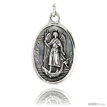 Sterling Silver St. Raphael Medal Pendant 15/16in  X 5/8in  (24 mm X 16  - £24.28 GBP