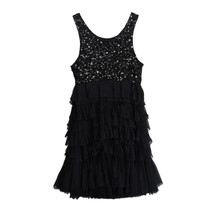 MM COUTURE by MISS ME Black Sequin Layered Chiffon Flapper Cocktail Dres... - £26.89 GBP