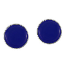 Alluring Round 12mm Navy Blue Lapis Circle Sterling Silver Post Stud Earrings - £12.26 GBP