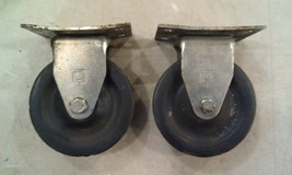 8PP28  PAIR OF FIXED MOUNTED WHEELS, 4&quot; X 7/8&quot;, 1#8 EACH, 4-3/4&quot; TALL, G... - £13.15 GBP