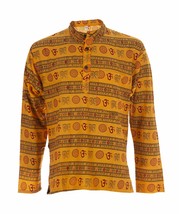 Nepal Fashion Om Print Cotton Hippie Shirt for Unisex (Yellow, Large) - £15.28 GBP