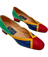 joel parker women&#39;s primary colors leather woven low heels almond toe si... - $28.79 CAD