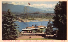Vancouver BC Canadese Pacific Ferrovia Steamer ~ Lions Gate Ponte Cartolina 1951 - £6.77 GBP