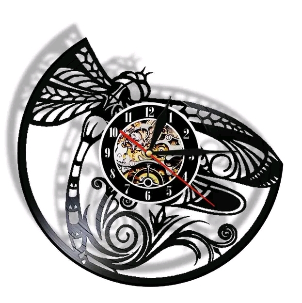 Vinyl Wall Clock Dragon Fly Art Home Office Decor Gift - $38.99+