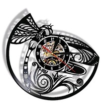 Vinyl Wall Clock Dragon Fly Art Home Office Decor Gift - $38.99+