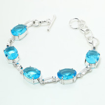 London Blue Topaz Oval Shape Cut Gemstone Handmade Bracelet Jewelry 7-8" SA 1892 - £4.87 GBP