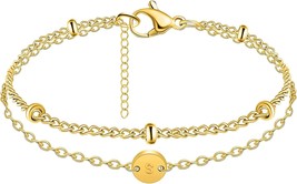 18K Gold Initial Bracelets for Teen Girls Women Beaded Initial Charm Bra... - £27.54 GBP