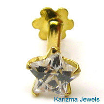 CZ Studded Body Piercing Nose Stud Pin Solid Real 14k Yellow Gold Screw Back   1 - £21.58 GBP