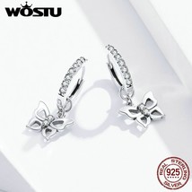 WOSTU Genuine 925 Silver Elegant Butterfly Hoop Earrings Clear Zircon Earrings F - £17.83 GBP