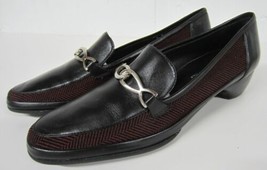 RANGONI Florence ITALY Wine &amp; Black Herringbone Stacked Leather Low Heels 8 - $79.99