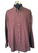 Van Heusen Dress Shirt Men&#39;s XXL 18-18.5&quot; Button Front Maroon Plaid Long Sleeves - £11.88 GBP