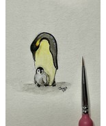 Framed Original Hand painted Miniature watercolor painting of a Penguin - $55.44