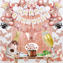 Rose Gold Birthday Decorations for Women or Girls, Birthday Party Supplies with - £20.56 GBP