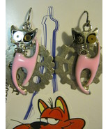 Vintage Pink Sassy Cat Steampunk Earrings - $26.00