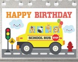 Yellow School Bus Happy Birthday Banner Backdrop Background Photo Booth ... - £19.23 GBP