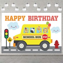 Yellow School Bus Happy Birthday Banner Backdrop Background Photo Booth Props Ba - £19.17 GBP