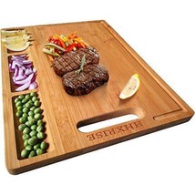 Cutting Boards,Large Bamboo Cutting Board, 3 Built-In Compartments Juice Grooves - £39.44 GBP
