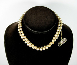 Marvella Double Strand Glass Faux Pearl Beads Necklace Vintage Signed &amp; Tag - £14.78 GBP