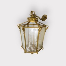 Large French Style Brass Ceiling Chandelier Entryway Foyer Statement 6 Lamp - $2,168.09