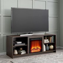 Electric Fireplace TV Stand TVs Up To 65 Inches Walnut Brown Media Console Shelf - £165.68 GBP