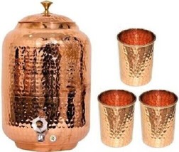 Handmade Pure Copper Natural Ayurveda WATER Dispenser With 3 Tumbler 1200ml - £78.43 GBP