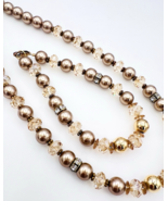 Champagne Faux Pearl Glass Bead Choker Necklace Bracelet Set Gold Filled... - $46.18 CAD