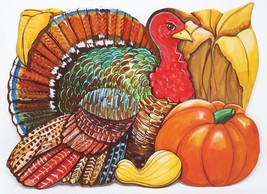 Vintage Thanksgiving Turkey Die Cut Decoration 10&quot; X 15&quot; Pumpkins Collectible - £13.99 GBP