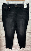 Terra &amp; Sky Jeans Womens Plus 18W High-Rise Vintage Crop Raw Distressed Black - £25.54 GBP