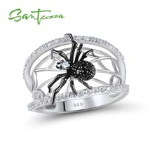 Genuine 925 Sterling Silver Ring For Women Unique Rings Delicate Black Spider Ri - £24.22 GBP